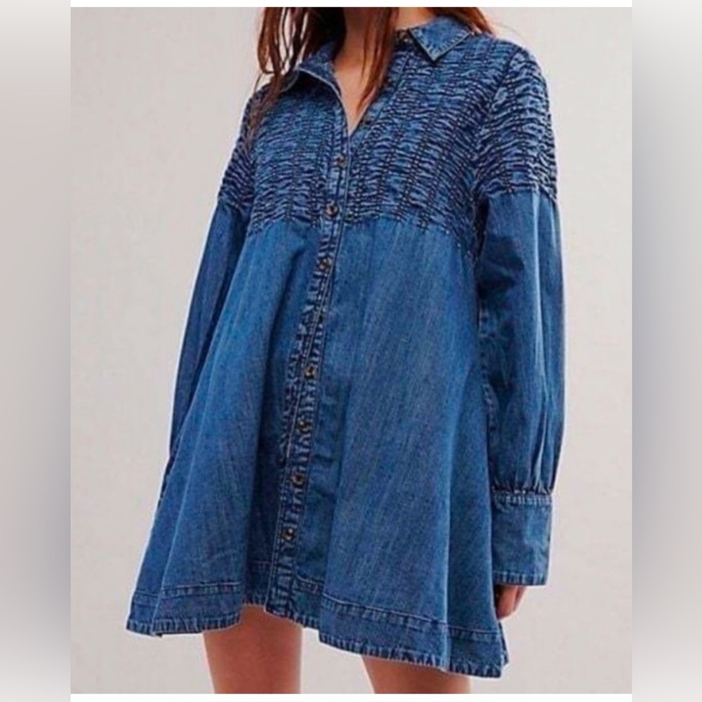 Free People Blue Denim Midi Dress